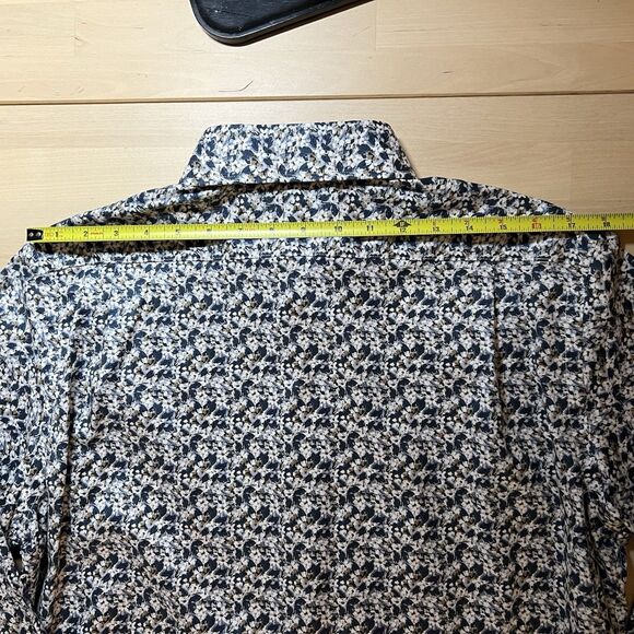 Cremieux Floral Mens Button Down Dress Shirt Size M Blue White Spread Collar - Picture 7 of 7